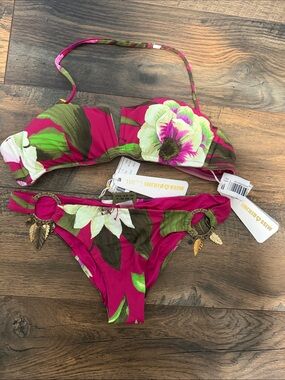 Miss Bikini Fuchsia Floral Bandeau Bikini Set
